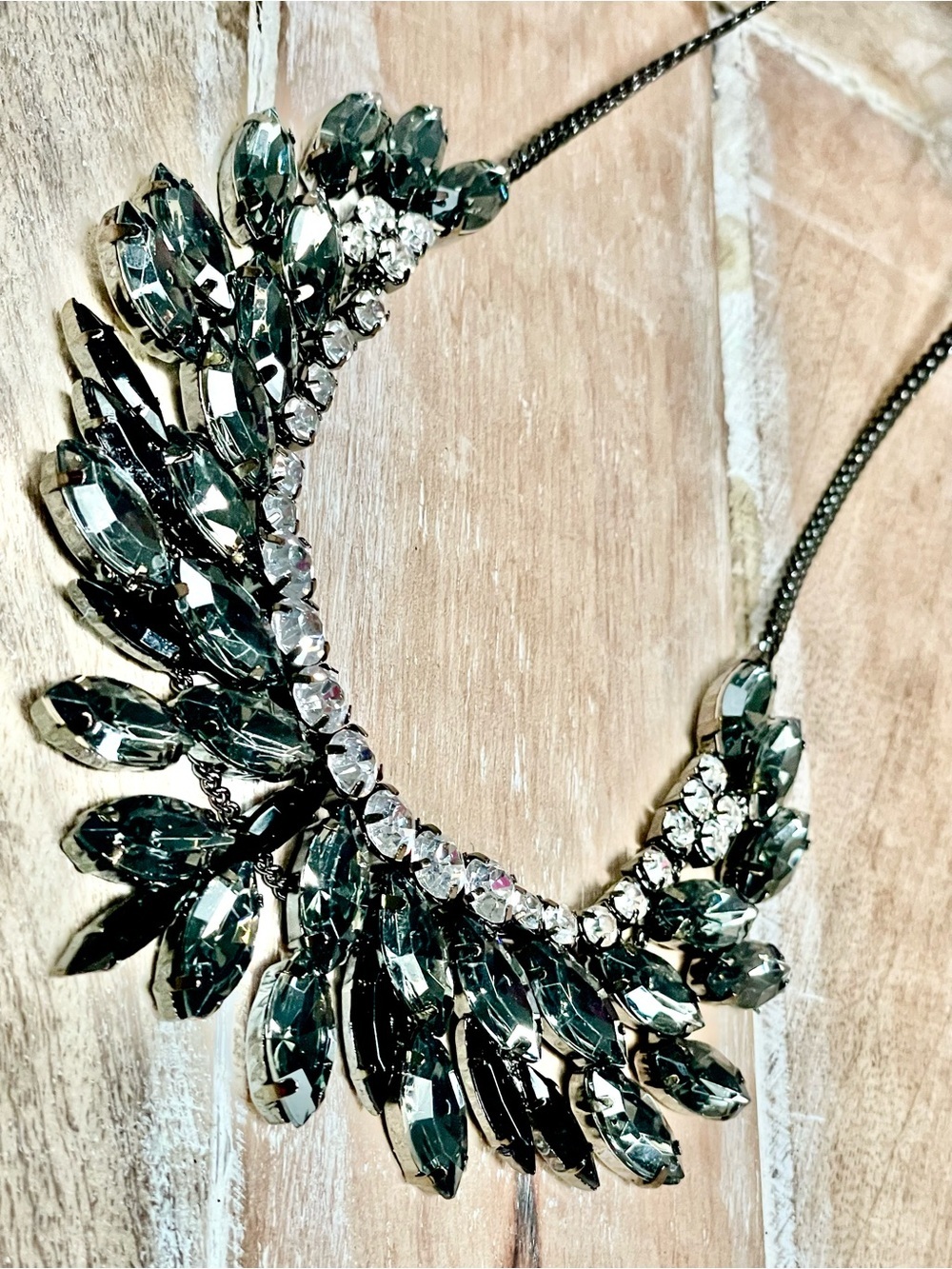Deep Charcoal Gray Crystal Statement Necklace - On-Trend Women Jewelry